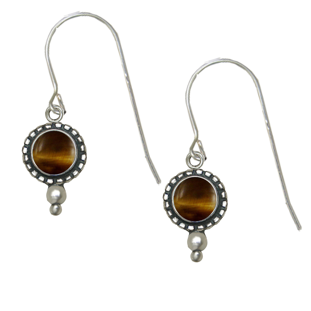 Sterling Silver Little Tiger Eye Gemstone Drop Dangle Earrings